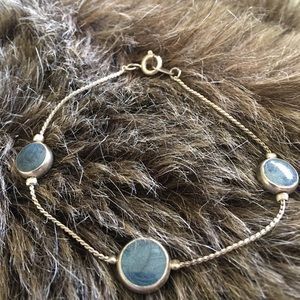 Vintage silver tone chain blue enamel bracelet